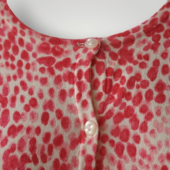 TALBOTS Woman's Petite S White Pink Animal Print BUTTON CARDIGAN SWEATER - Picture 4 of 9